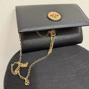 Elegant Black Clutch with Gold Chain